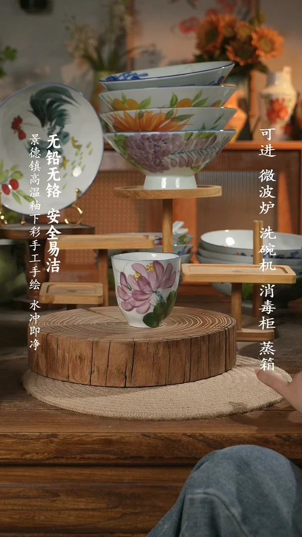 瓷景德镇高温瓷釉下彩手绘陶瓷