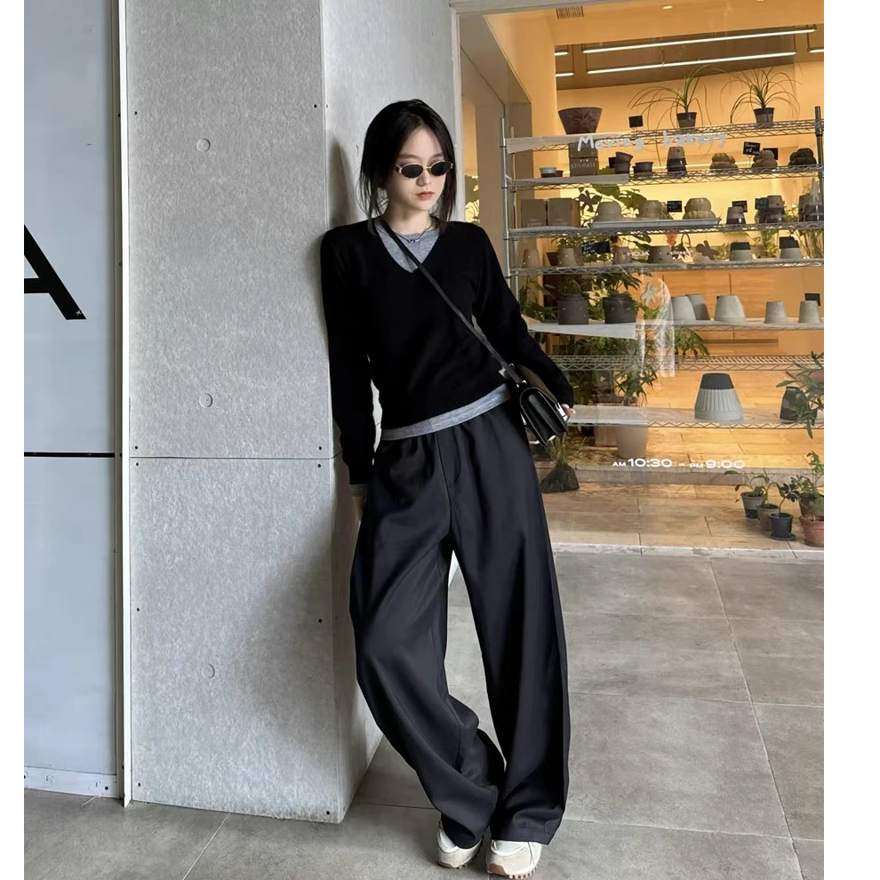 2025年春款时髦西装高腰显瘦阔腿裤女慵懒百搭拖地时尚休闲阔腿GY