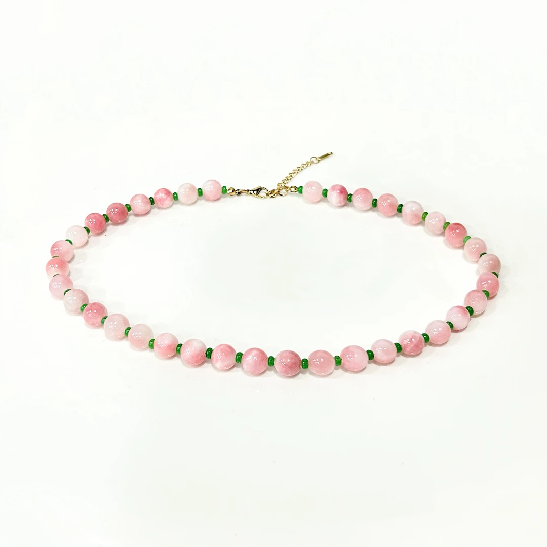 铜合金项链  4672西洋中古风 vintage复古淡粉色珠珠项链