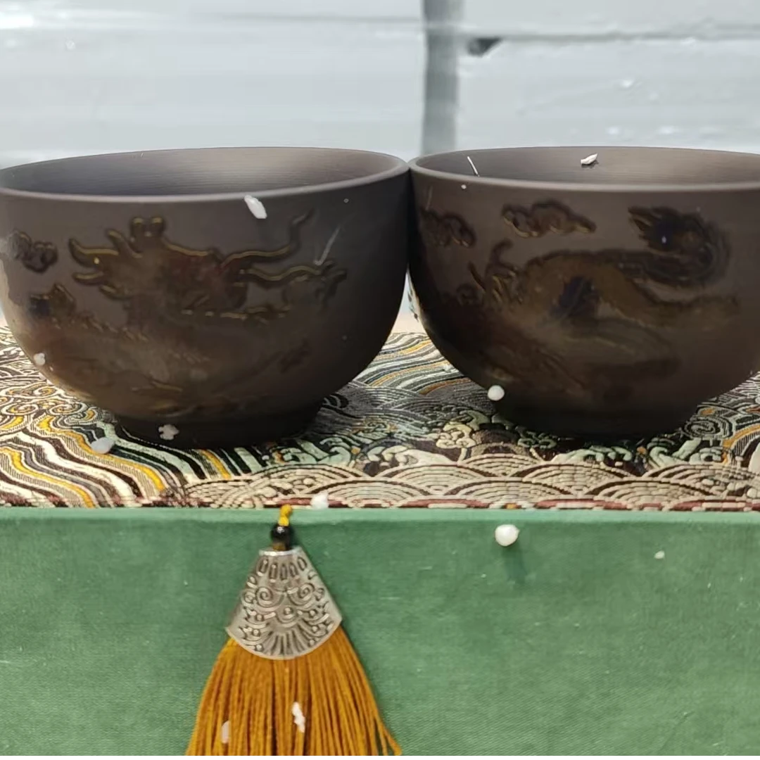 【闪购商品】黑泥紫砂龙凤呈祥变色对杯（无礼盒）