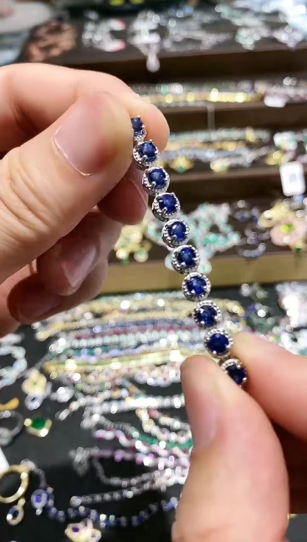 【闪购商品】蓝宝石手链银S925镀金镶嵌手链