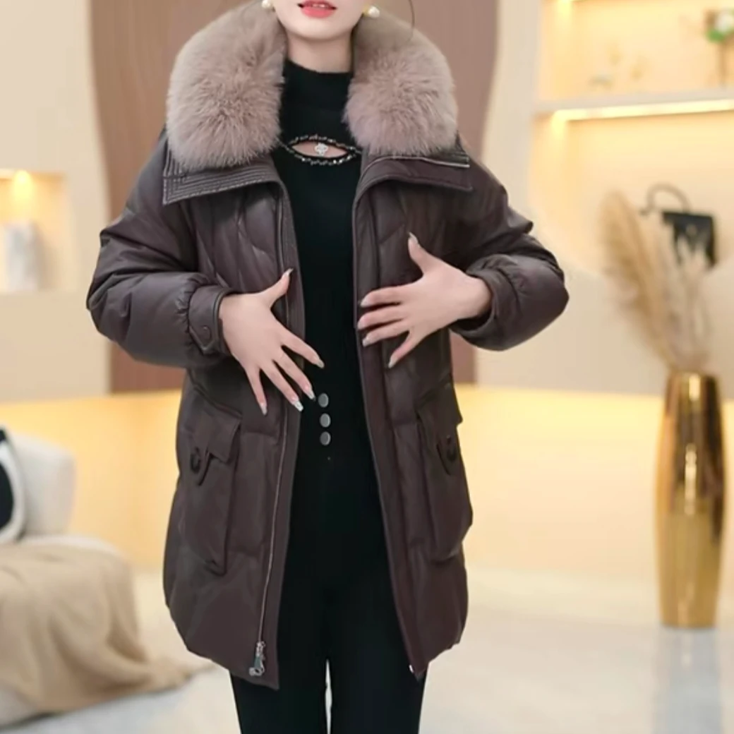 香依狐狸毛羽绒服冬季加绒加厚时尚加绒显瘦保暖中长款羽绒鸭绒女