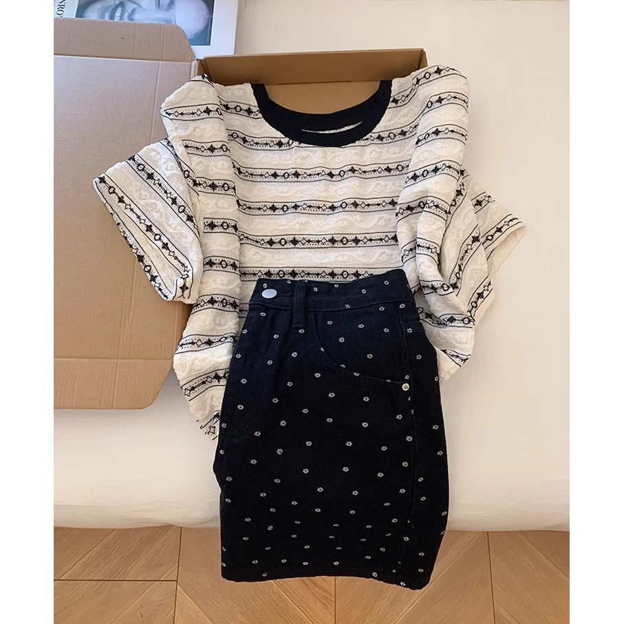 也太美了吧！小香风夏装百搭短袖T恤穿搭成套时尚洋气减龄显瘦遮肉