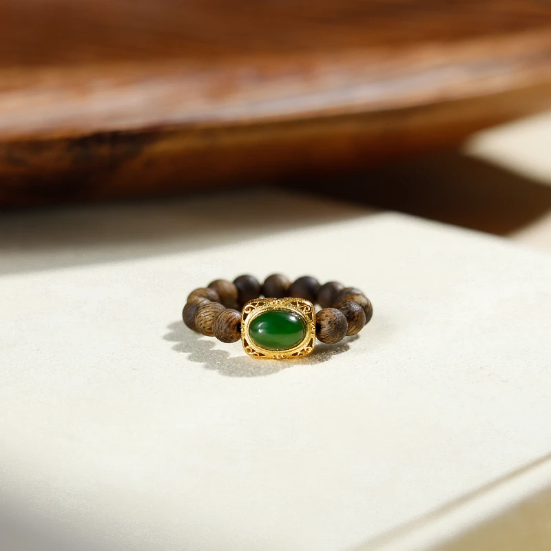 沉香海南莺歌绿奇楠·99沉·沉香戒指（多样性发一）