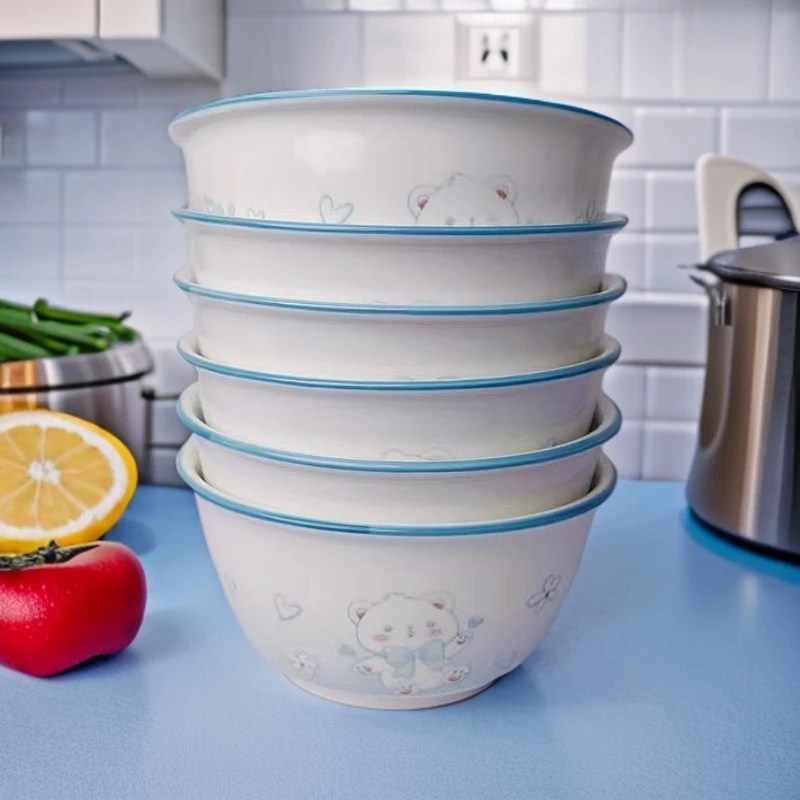 陶瓷吃饭碗釉下彩欧式卡通可爱熊家用米饭碗防烫加厚汤碗创意简约