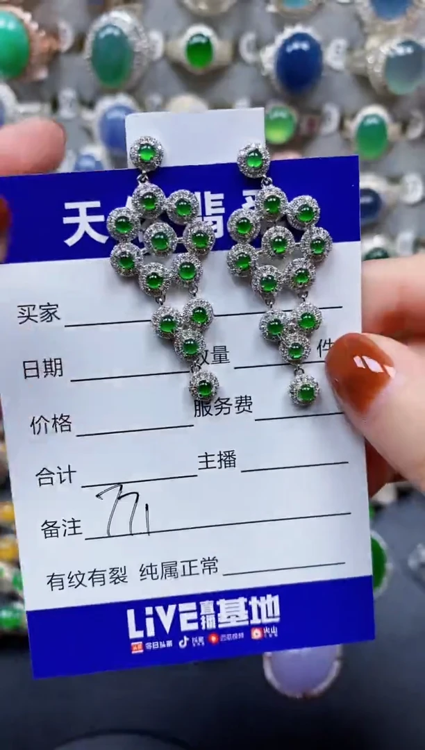 翡翠银S925镶嵌耳饰771