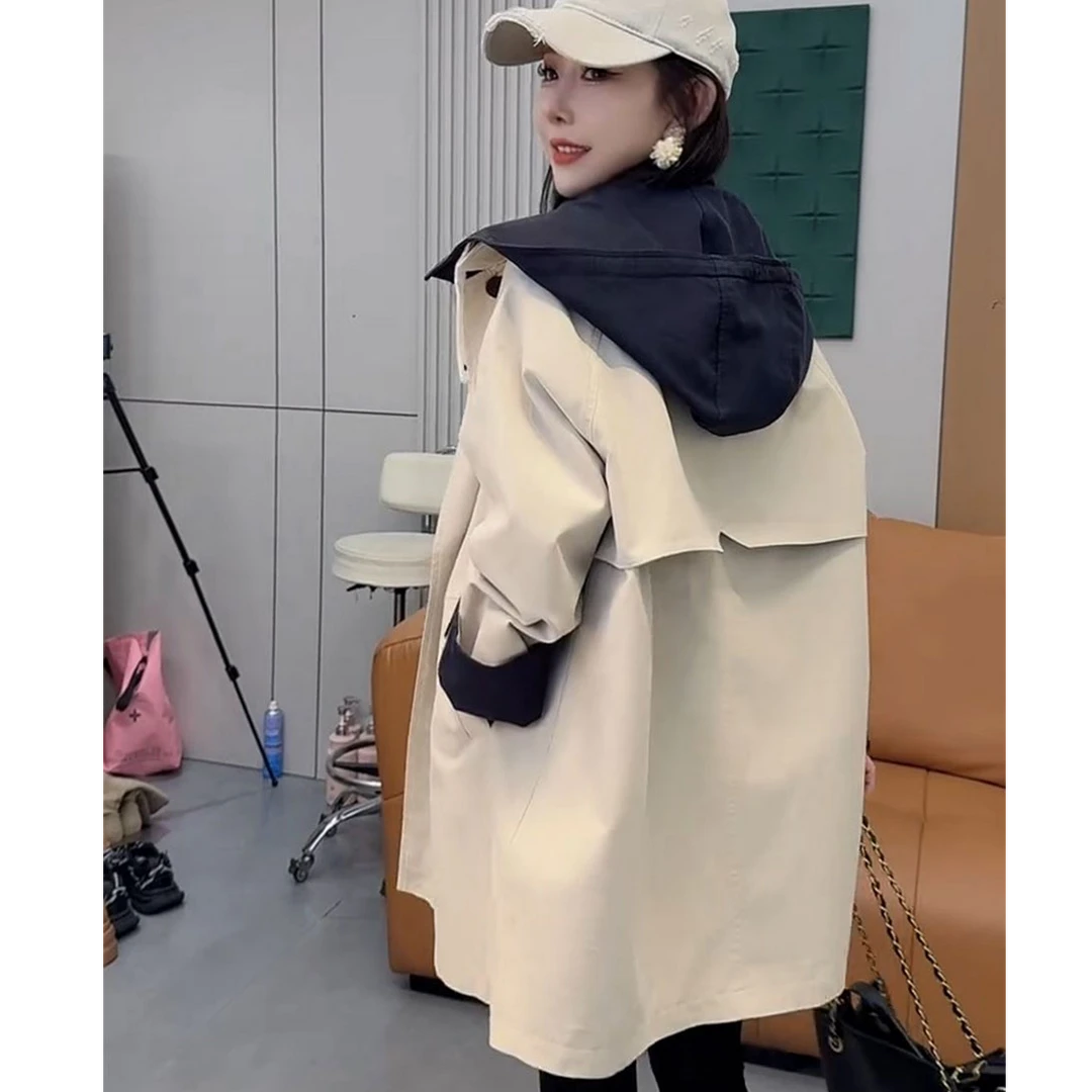 高级感单面穿风衣外套女中长款2025秋季新款英伦风连帽小个子风衣