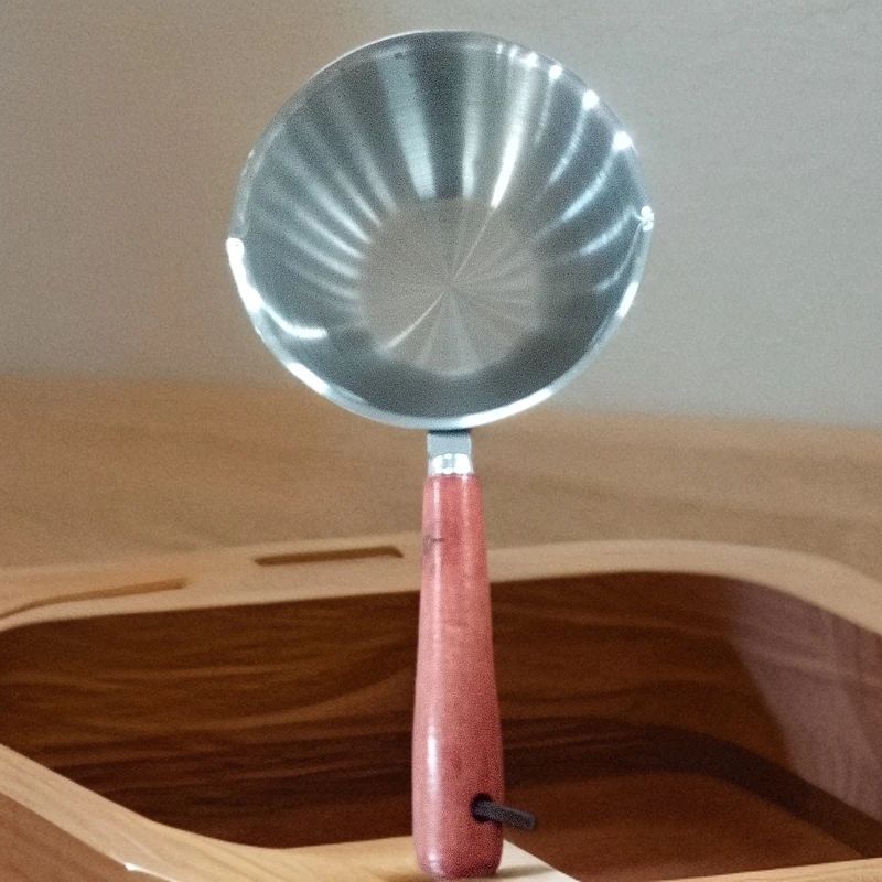 嘉之福304钢木柄泼油锅10CM手工家用不粘长柄茶道圆底小口