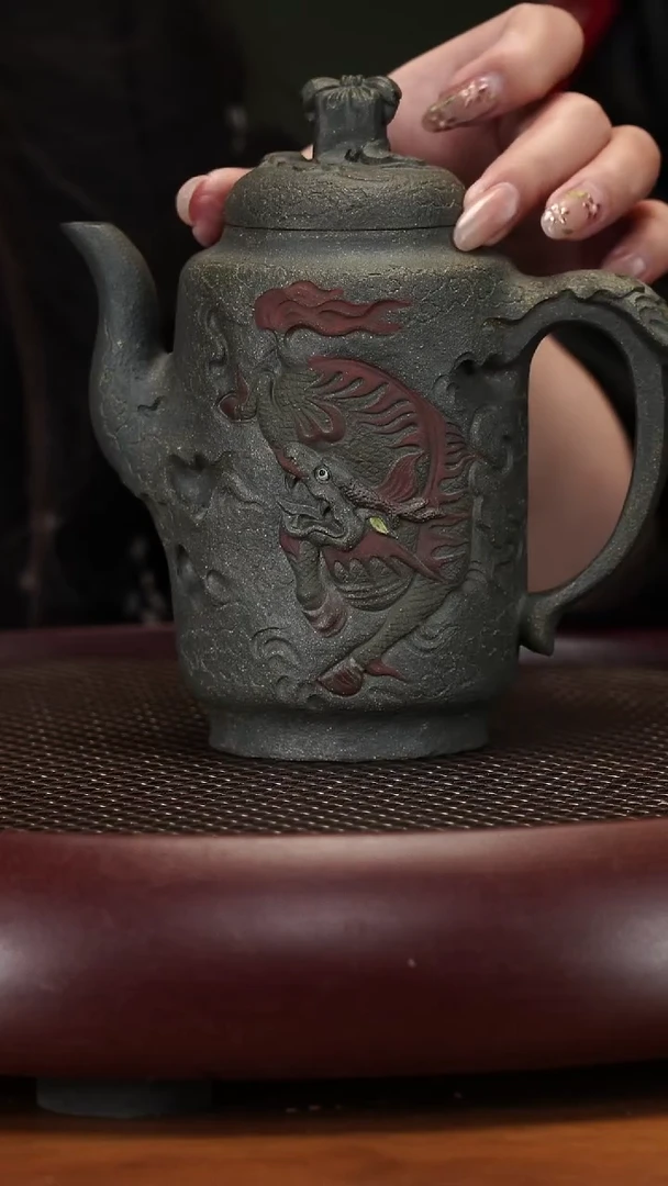 【闪购商品】紫砂茶壶3-33GSP仁寿祥麟壶青灰段350cc