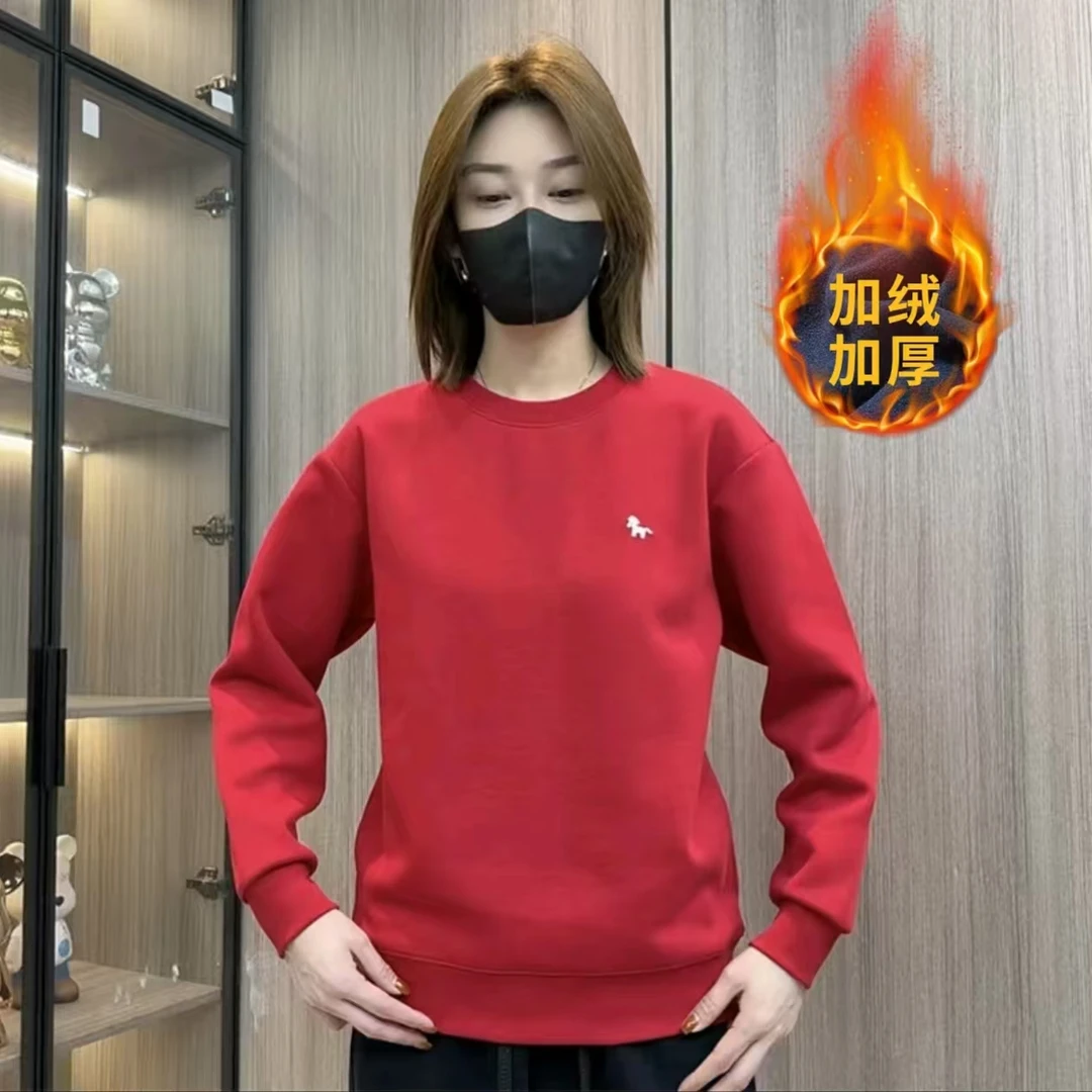 【新年限定】秋冬新款小马刺绣圆领卫衣情侣红色时尚休闲长袖打底衫