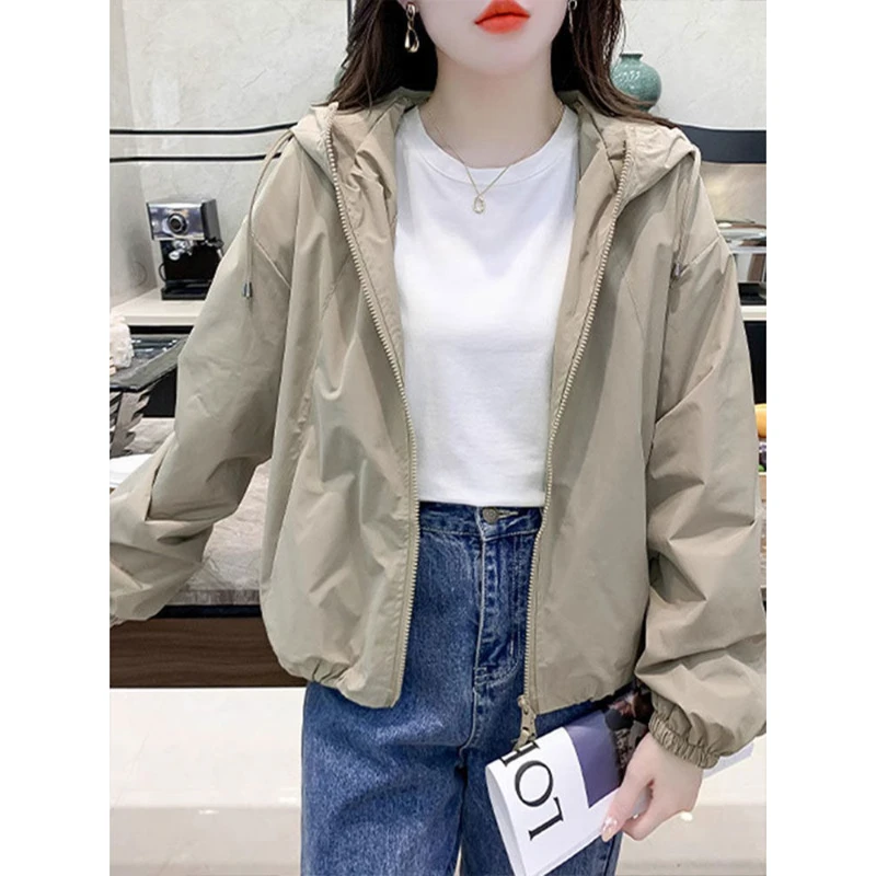 连帽短款风衣冲锋衣外套女春季2025新款宽松百搭小个子夹克上衣
