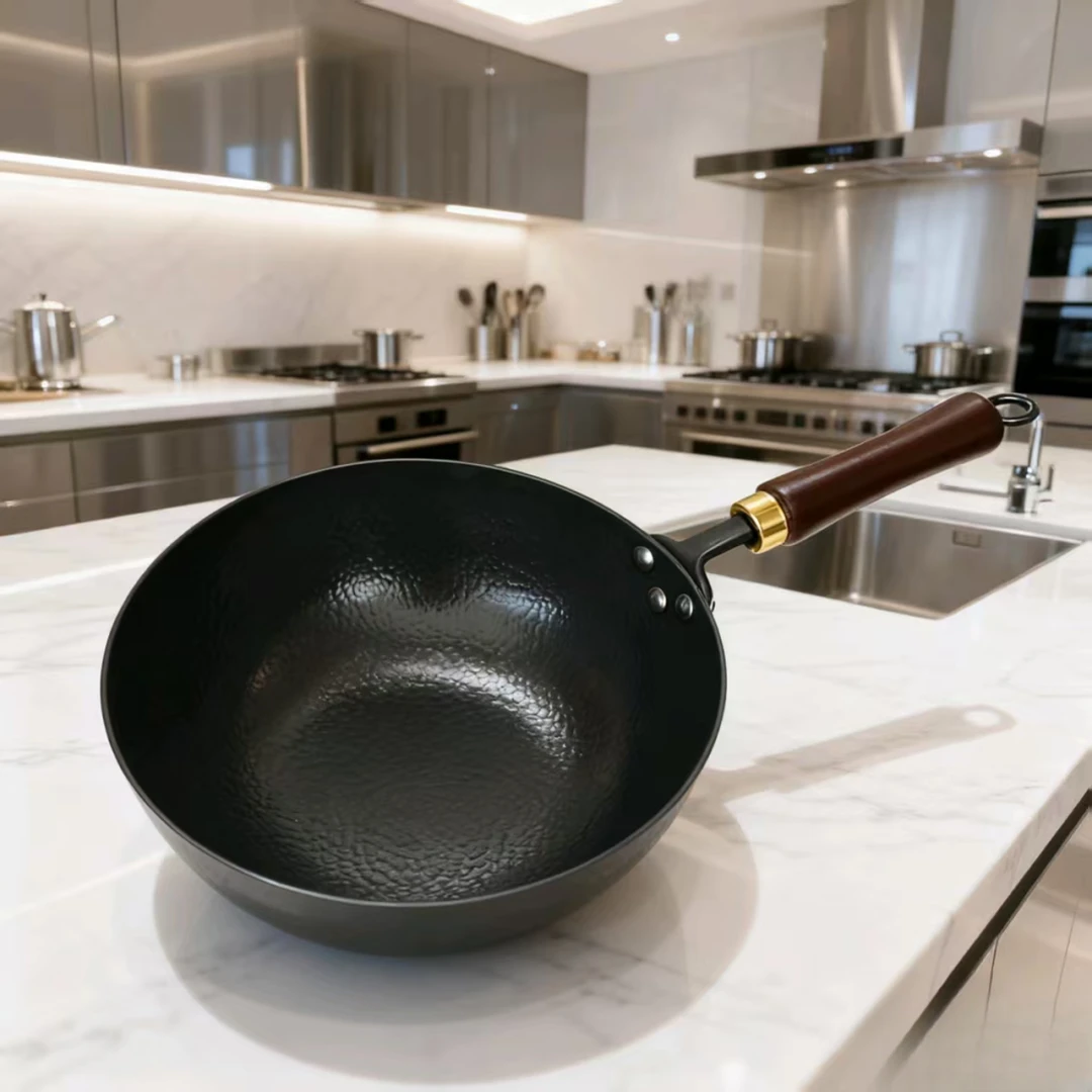 匠运出口外贸健康炒锅圆底家用锻打无涂层炒锅