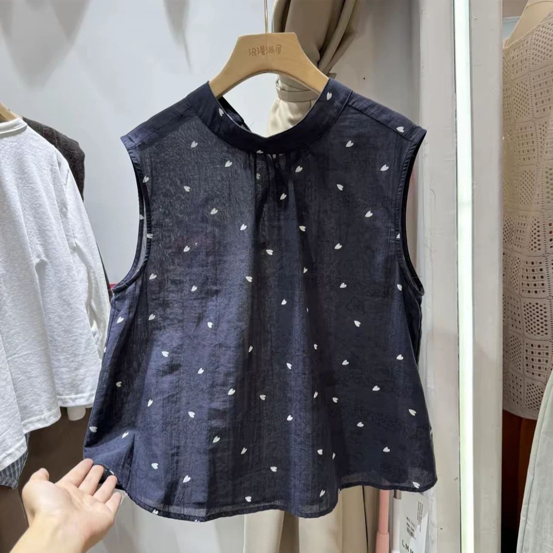 2025蝴蝶结系带漂亮波点衬衫女士夏季新款超好看无袖背心外穿上衣