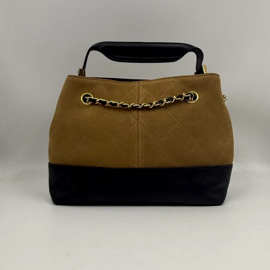 LQ-WITH-QUEEN真皮女包手拎黑拼棕流10982小号