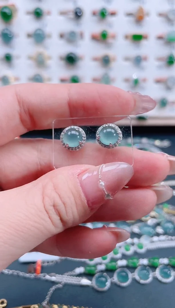 银S925镶嵌翡翠耳饰天然翡翠