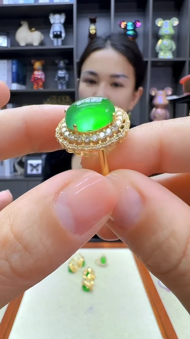 翡翠14K金镶嵌颈饰沉白diy劲饰