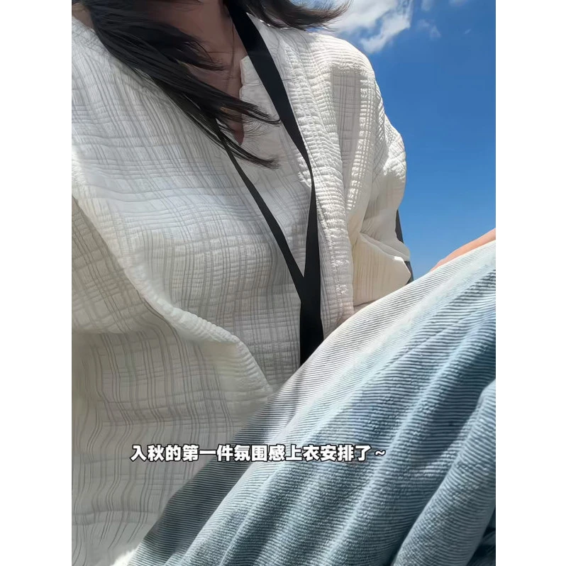 白色cleanfit肌理感卫衣男女秋季宽松慵懒v领打底衫美式重磅上衣