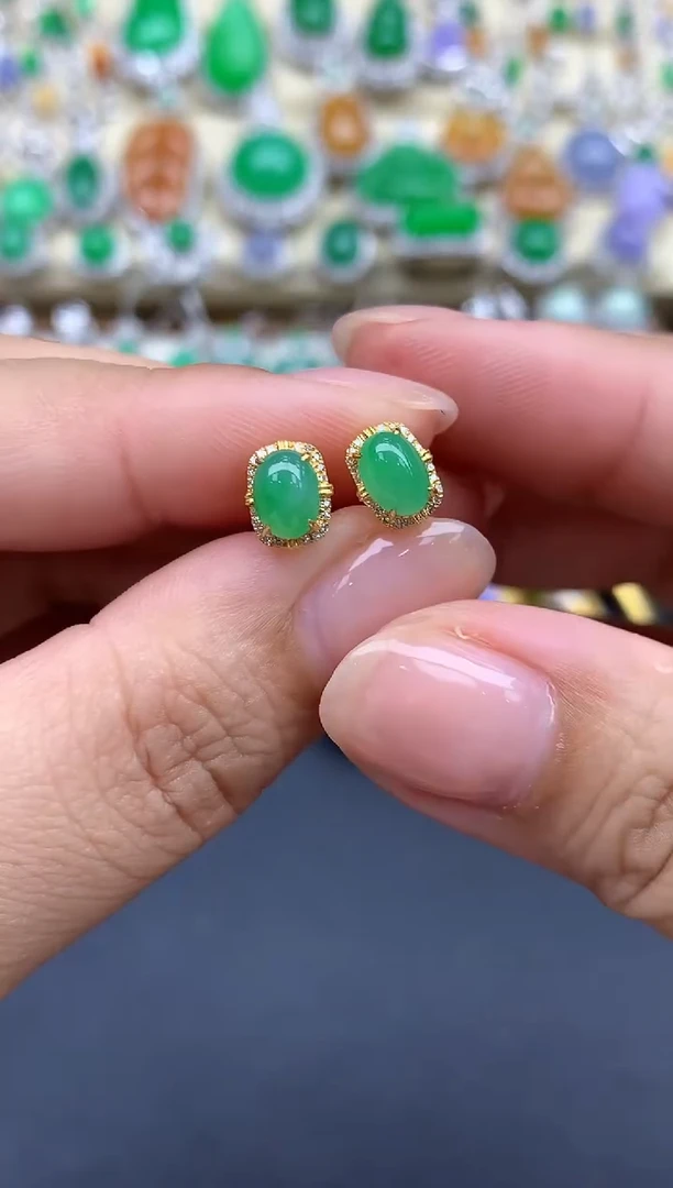 翡翠18K金镶嵌耳饰325-春日珠宝