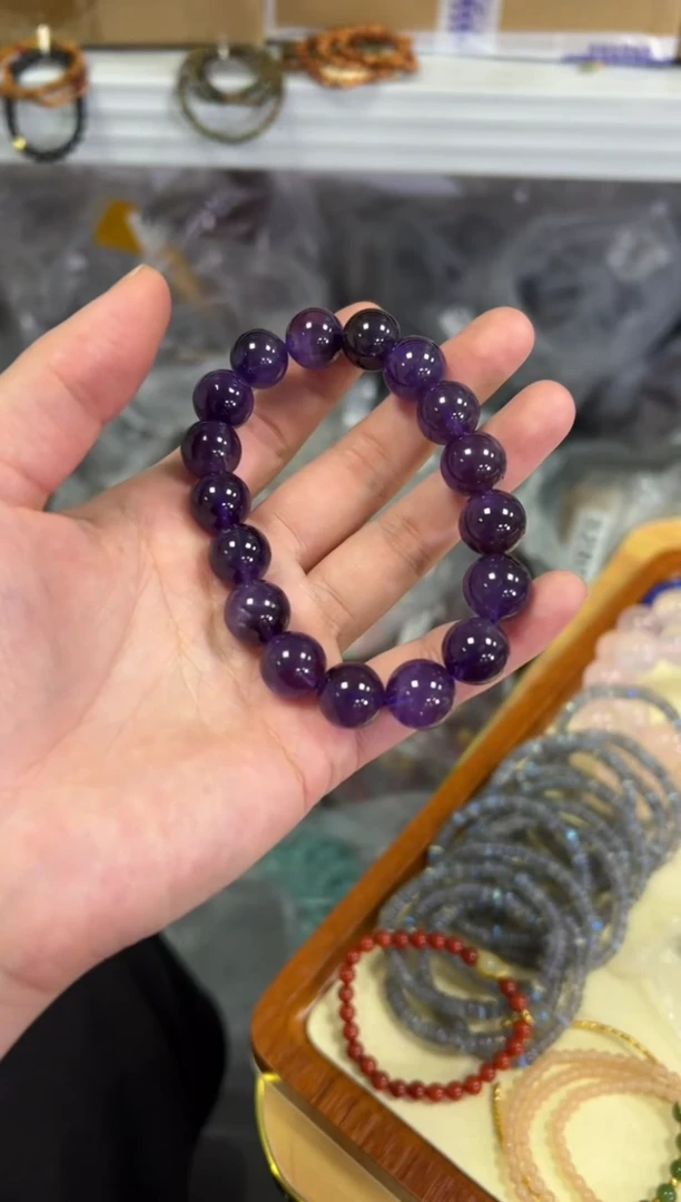 【闪购商品】水晶手链银S925镶嵌浓郁紫水晶圆珠手串[3386]