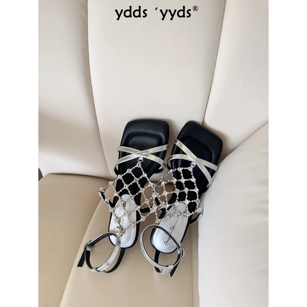 YDD/25夏季新款时尚精致水钻织网中跟软底镂空气质百搭凉鞋/5102