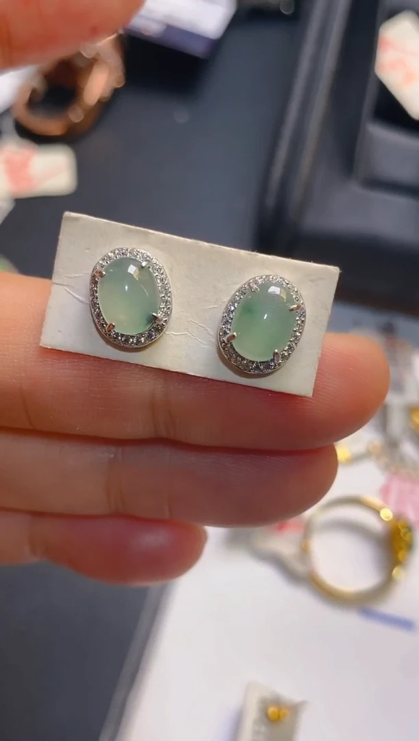 翡翠银S925镶嵌耳饰天然