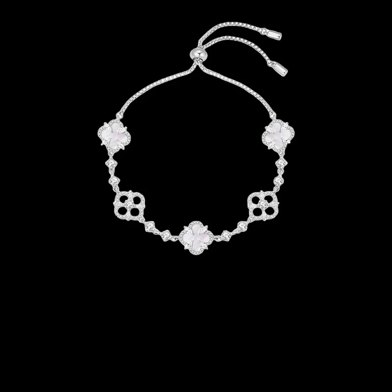 925银手链 浪漫四瓣花 甜美镶钻小众优雅气质生日七夕礼物送女友