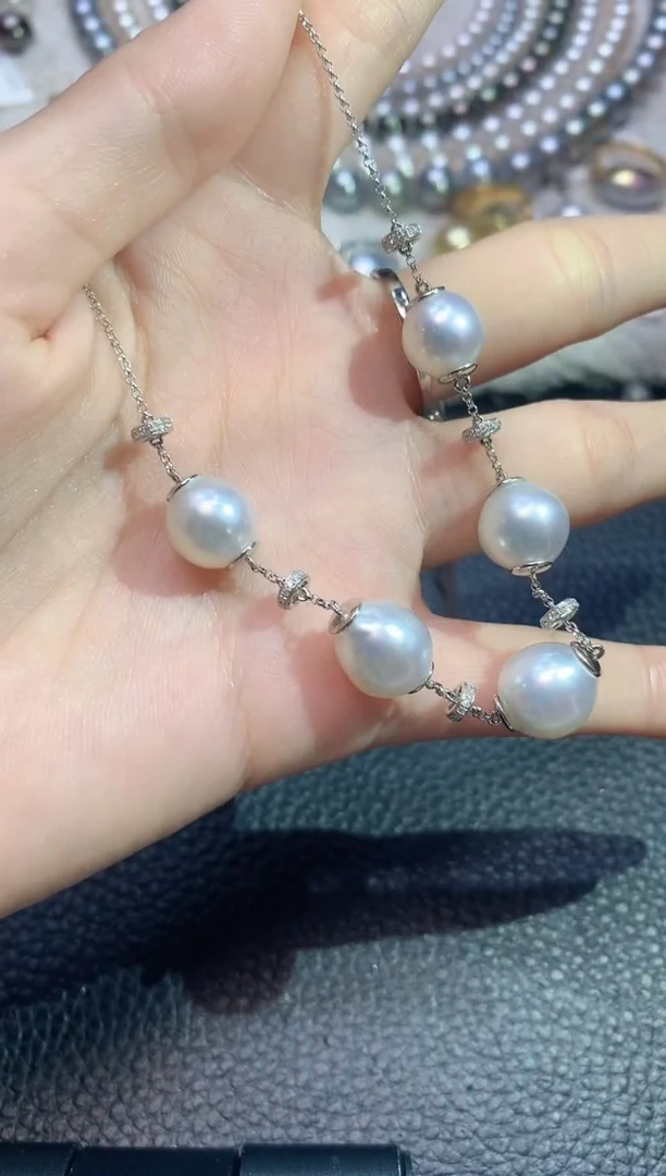 海水珍珠18K金镶嵌项链A32