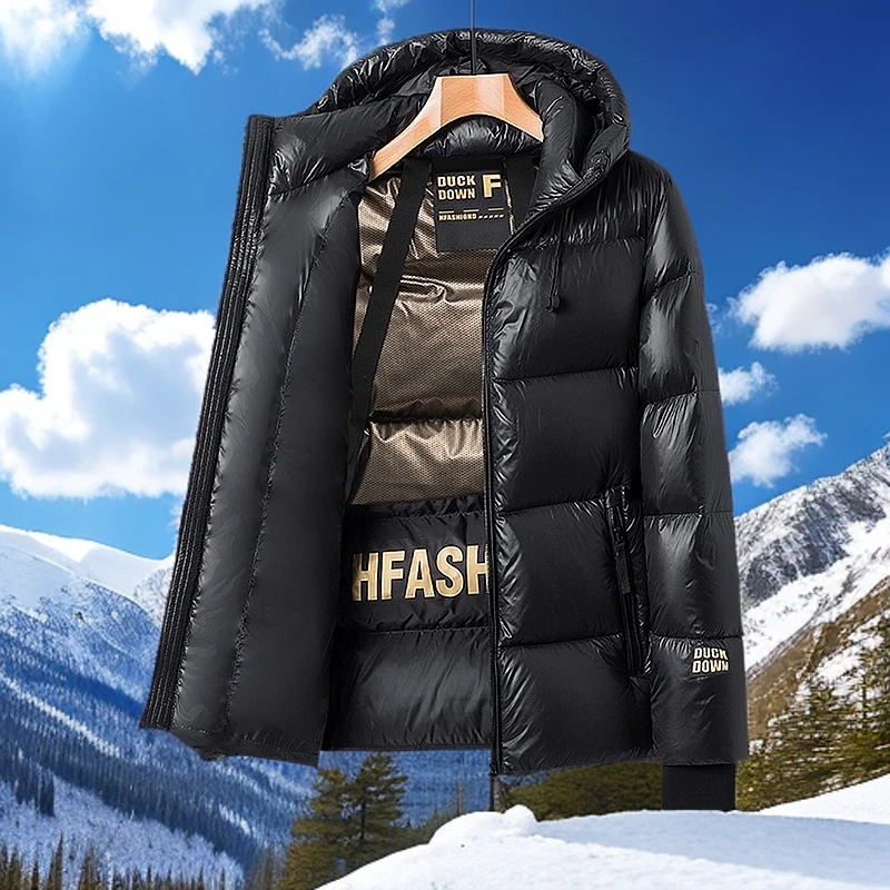 时尚高端黑金鹅绒服男女同款冬季新款加厚保暖羽绒服短款连帽外套