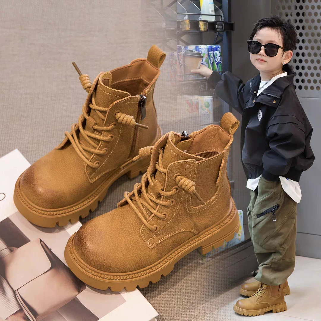儿童马丁靴2025秋冬新款男女童靴子软底单里冬加厚旅游户外英伦风