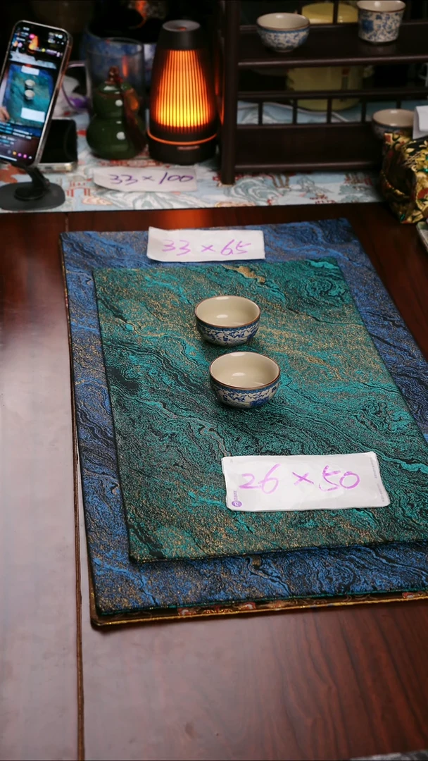 【鎏金蓝绿双面】中国风干泡织锦茶席33*65