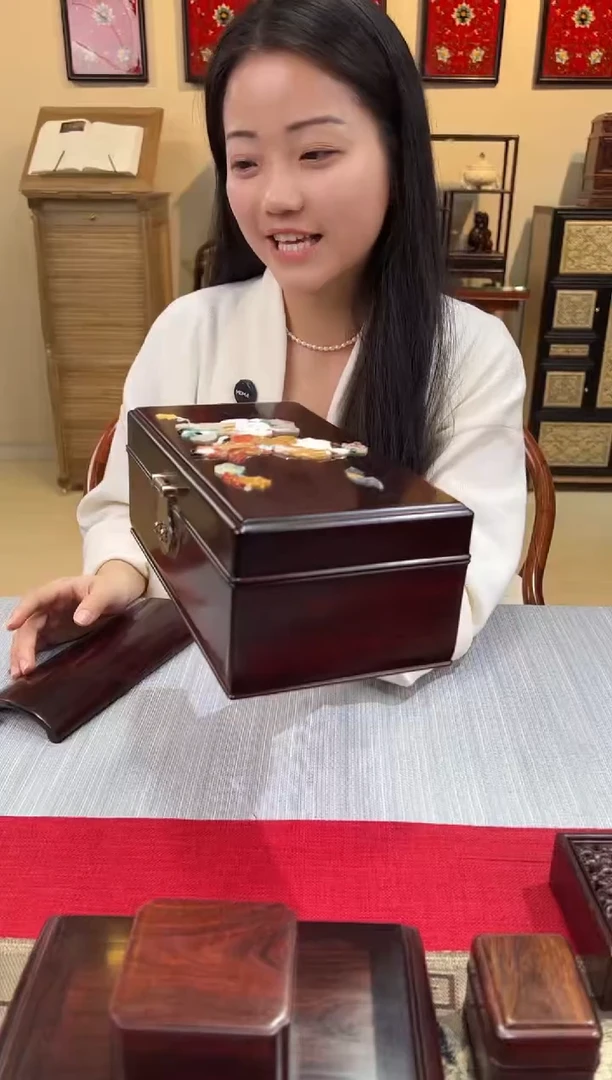 紫檀木类成套家具藏宝文盒   镶嵌百宝