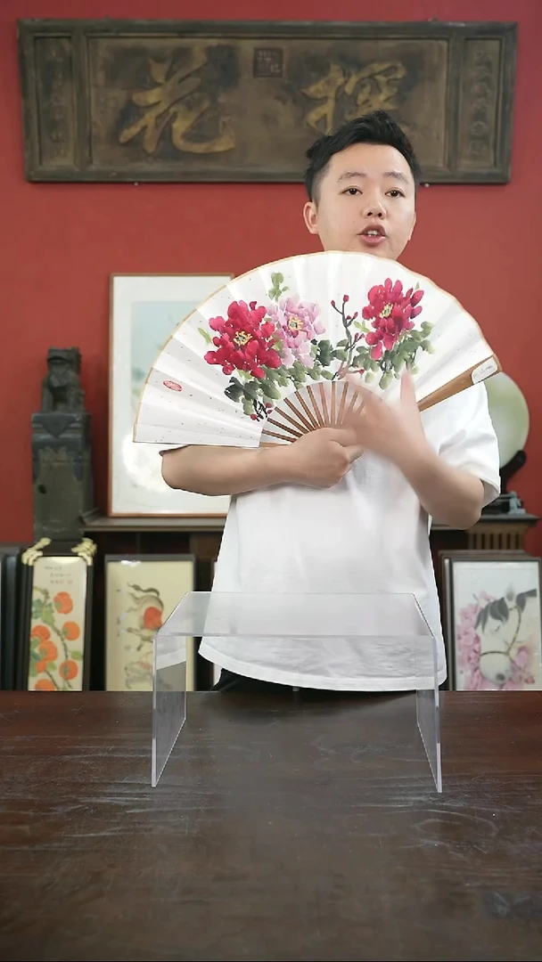 书法手绘10寸折扇-牡丹+兰花