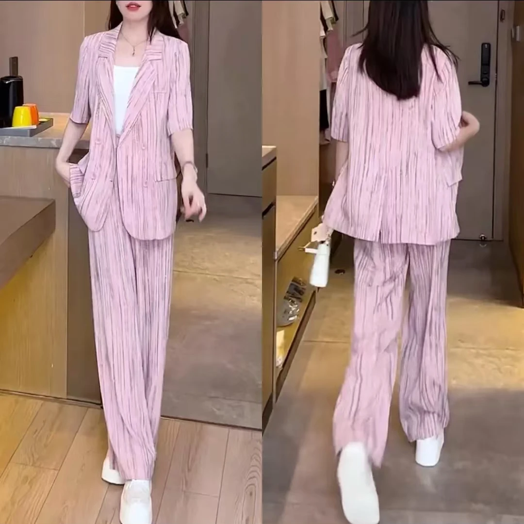 【浅浅大小姐】时尚西服套装女2025春夏装短袖西装薄款两件套2241