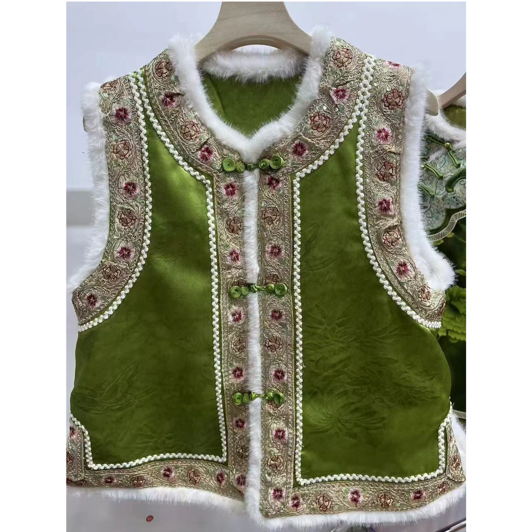 气质减龄2024冬季新款中式国风提花重工刺绣百搭夹棉马甲