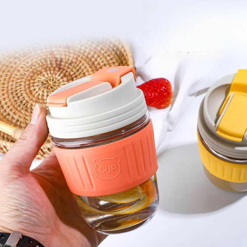 新款大号500ml双饮吸管杯便携可爱奶茶杯网红情侣水杯玻璃咖啡杯