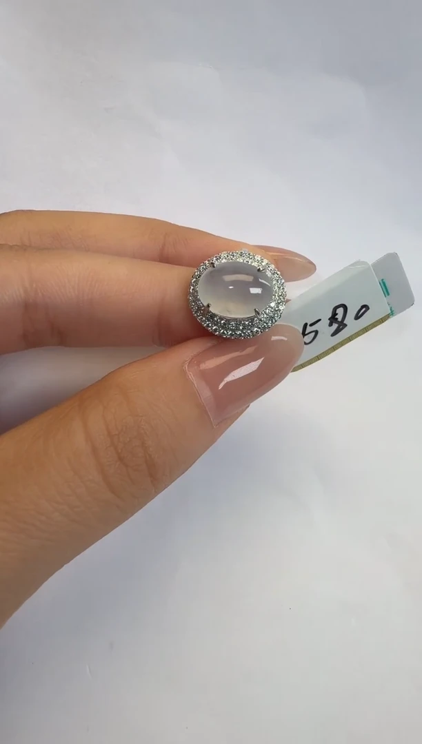 银S925镶嵌戒指翡翠通体925银镶缅甸A货翡翠戒指074