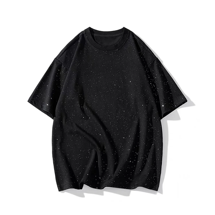 240g纯棉满天星短袖t恤男士夏季2025黑色美式宽松t恤圆领短袖落肩