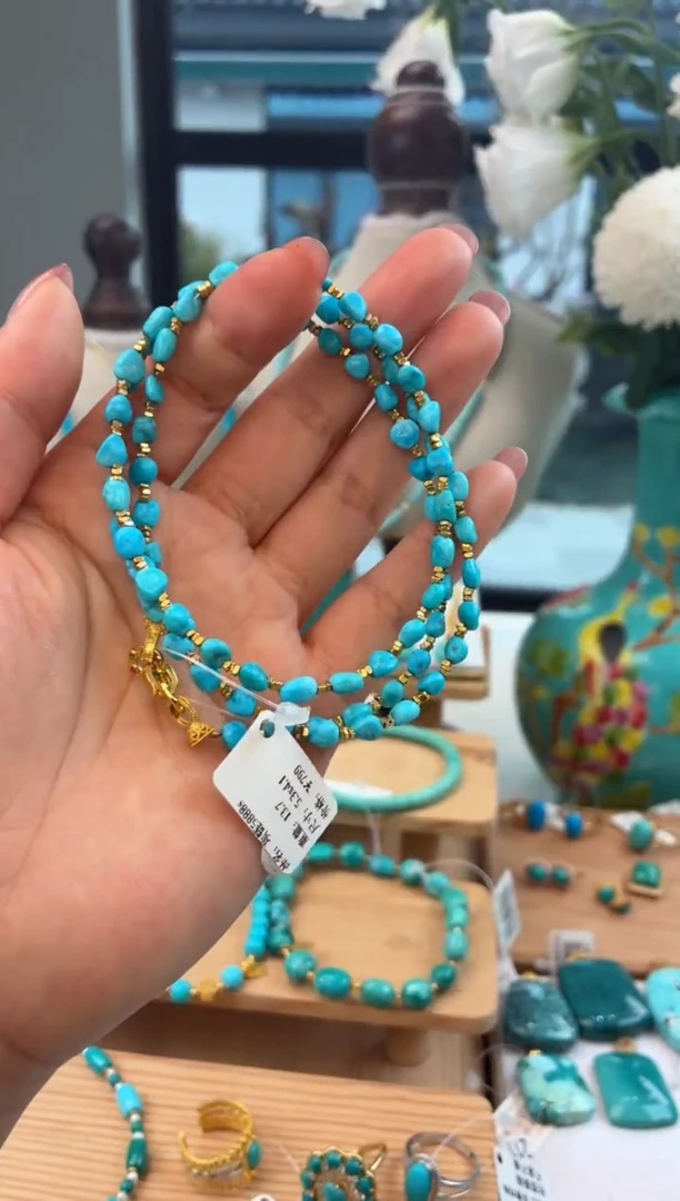 银S925镀金镶嵌绿松石项链1