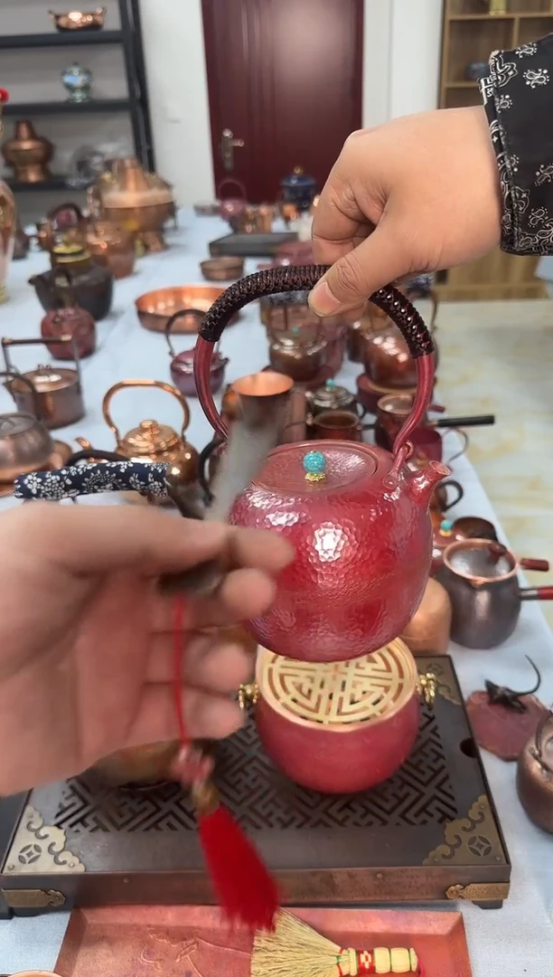 纯紫铜一张打火烧红色龙蛋壶1.2L