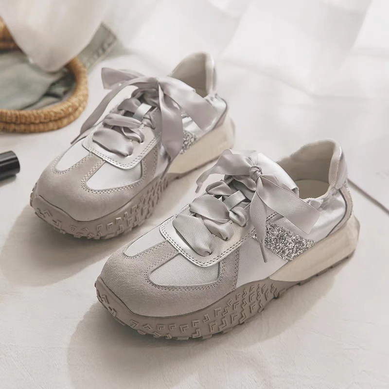 真皮版2025春季升级款圆头增高厚底百搭休闲运动鞋女阿甘鞋德训鞋