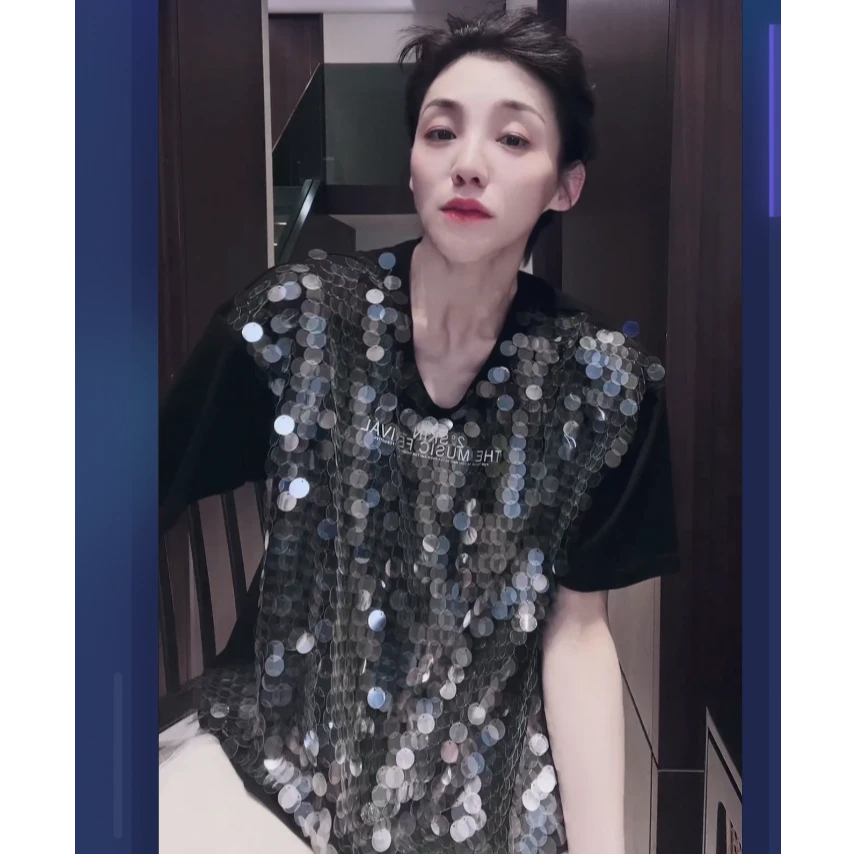 意大利客人的订单 双色钉珠短袖 TX0108