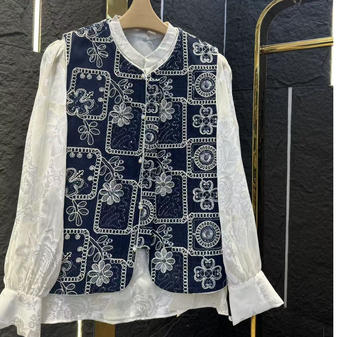 两片牛仔蓝马甲女2025春季新款 3329