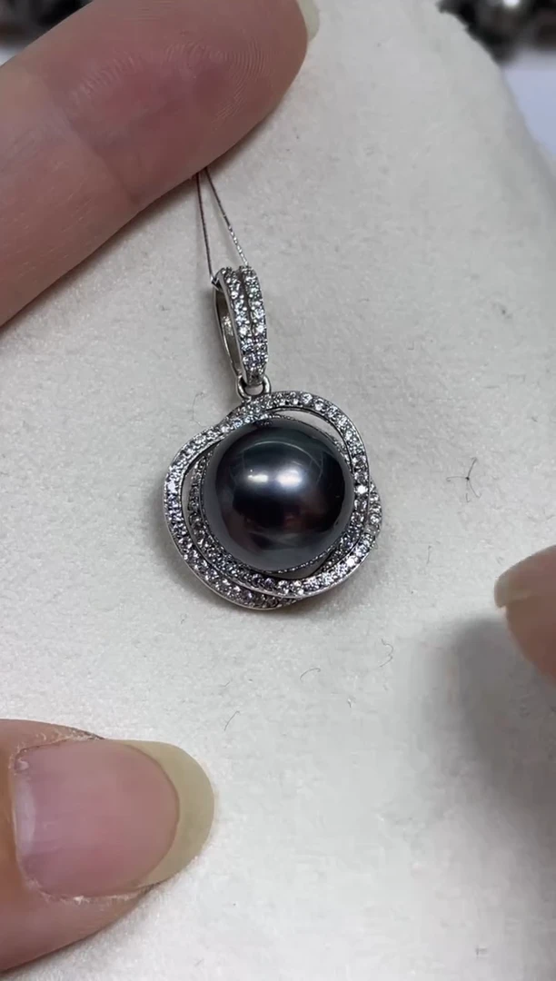 银S925镶嵌吊坠(不含链)海水珍珠13-14mm