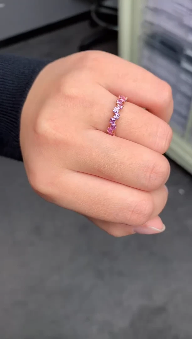 【闪购商品】彩色蓝宝石戒指18K金镶嵌1ct 彩色蓝宝石排戒