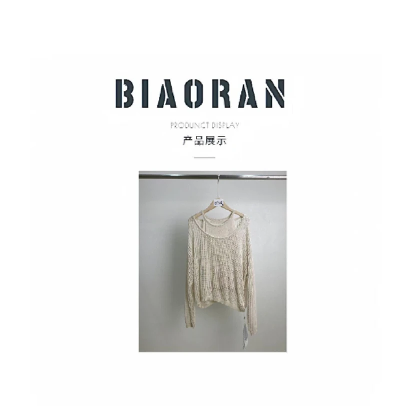 BIAORAN/标冉2025春季新款休闲百搭减龄复古镂空针织衫8728