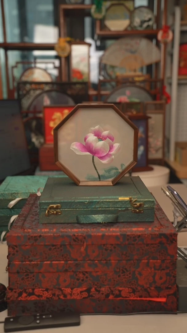 扇子摆件摆台双面绣花