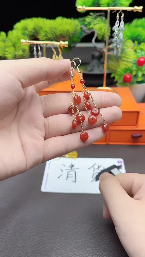 玛瑙/玉髓耳饰银S925镶嵌208