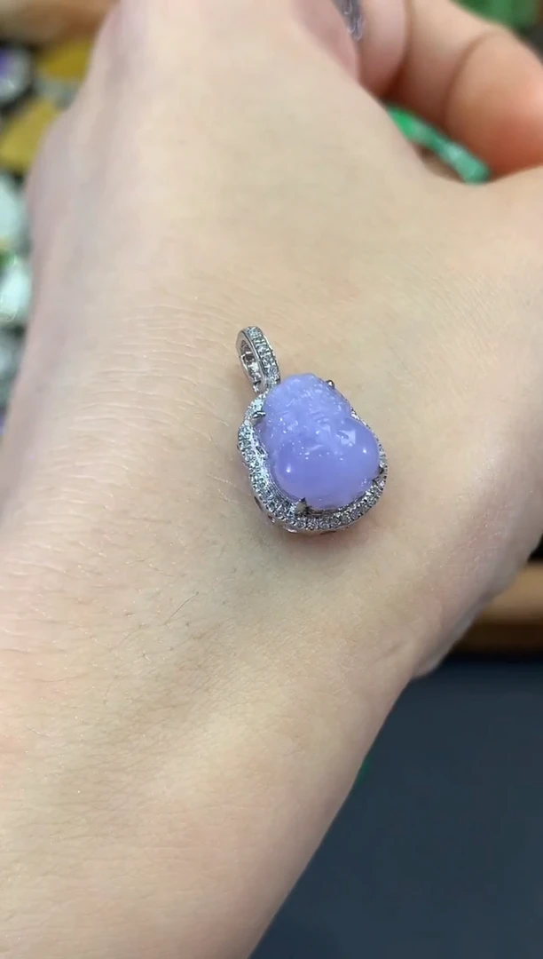 吊坠(不含链)18K金镶嵌翡翠B8 紫货有色差 多样性一件发货