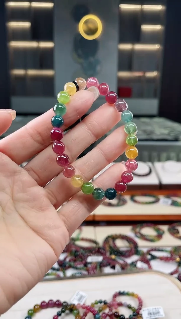 未镶嵌透体老矿碧玺彩虹单圈手串7mm+碧玺（多样性发一条）T