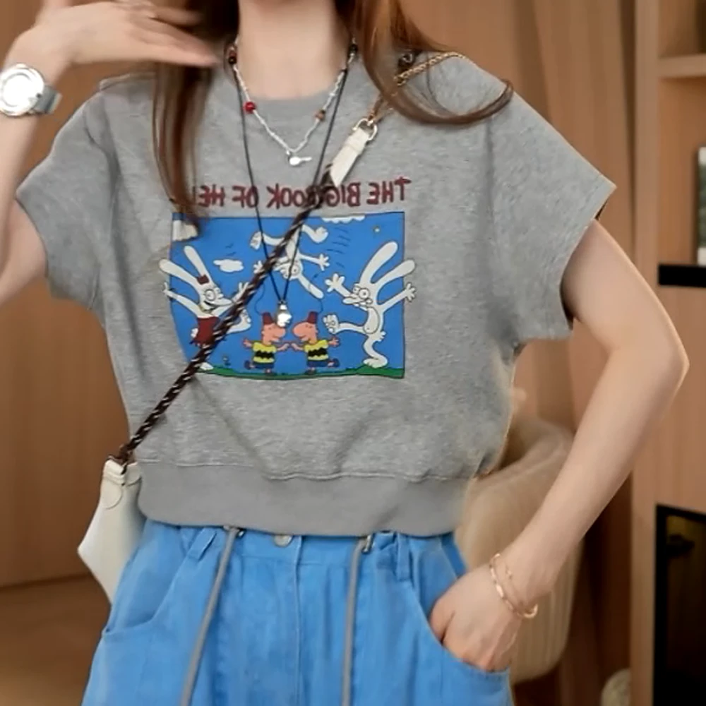 【摩登风情】个性 无感印花 圆领套头蝙蝠袖上衣